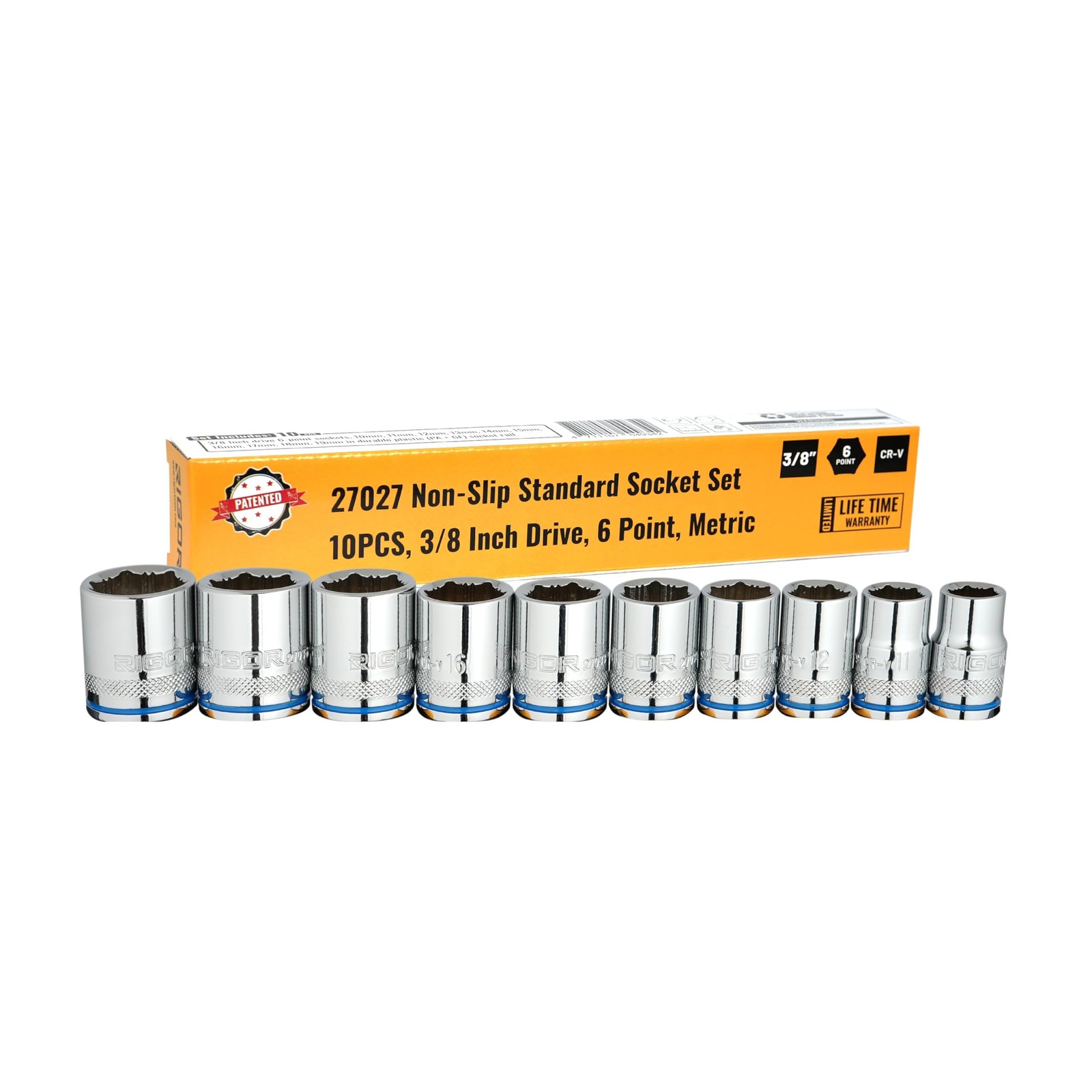 RIGOR 27027 Max-Grip Non-Slip Standard Socket Set, 10-Piece | Anti-Slip Chrom... gallery