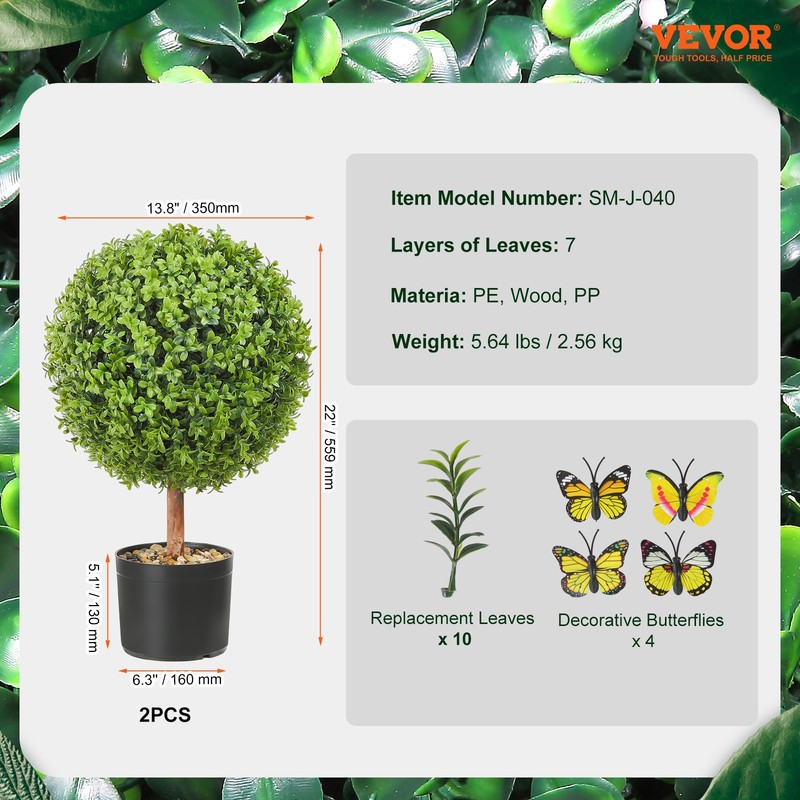 VEVOR 2 Pack 2' Artificial Topiary Tree Faux Plant Home Decor UV Indoor Outdoor gallery