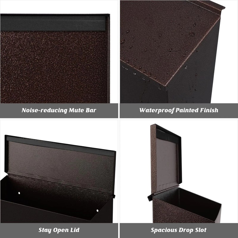 Elegant Wall-Mount Mailbox: Large Capacity Galvanized Steel in Bronze Finish gallery