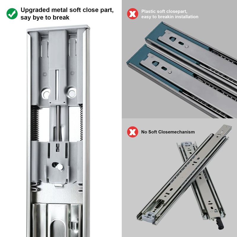 10 inch Drawer Slides 4 Pairs (8pcs) Soft Self Close 10inch-250mm, Silver gallery