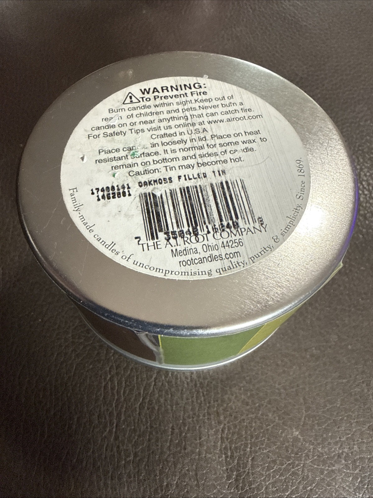 Root Candle Oakmoss Scented Decorative Tin 4-Ounce Dual Wick New Unlit Vtg gallery