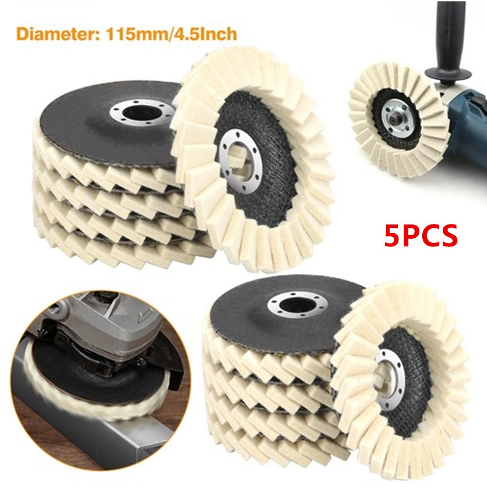 5PCS 4.5" Wool Polishing Wheels Buffer Pads Flap Felt Polishing Finishing Disc