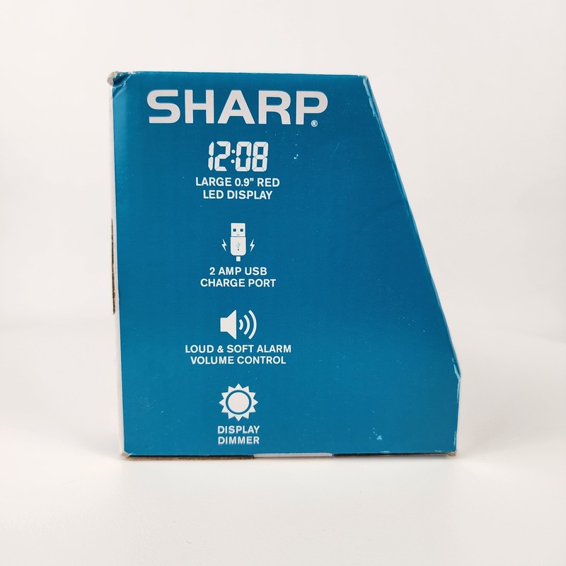 Sharp SPC547 Digital Alarm Clock w/ 2A USB Charger, Red LED, Dimmer, Snooze gallery