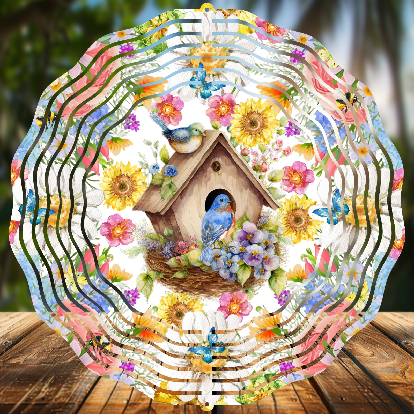 Birds in Birdhouse, Wind Spinners 8" Sublimated, High Quality Aluminum (ws94) gallery