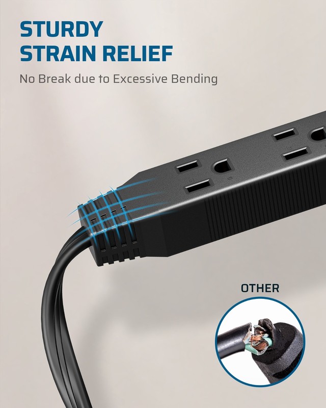 DEWENWILS Flat Plug Extension Cord 6FT, Ultra Thin Power Strip, 3 Outlet, 2 Pack gallery