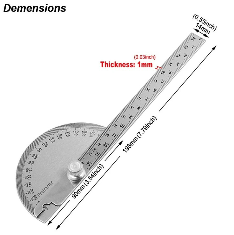 1pc Stainless Steel Angle Meter Protractor Ruler 180° Gauge Tool - NEW gallery