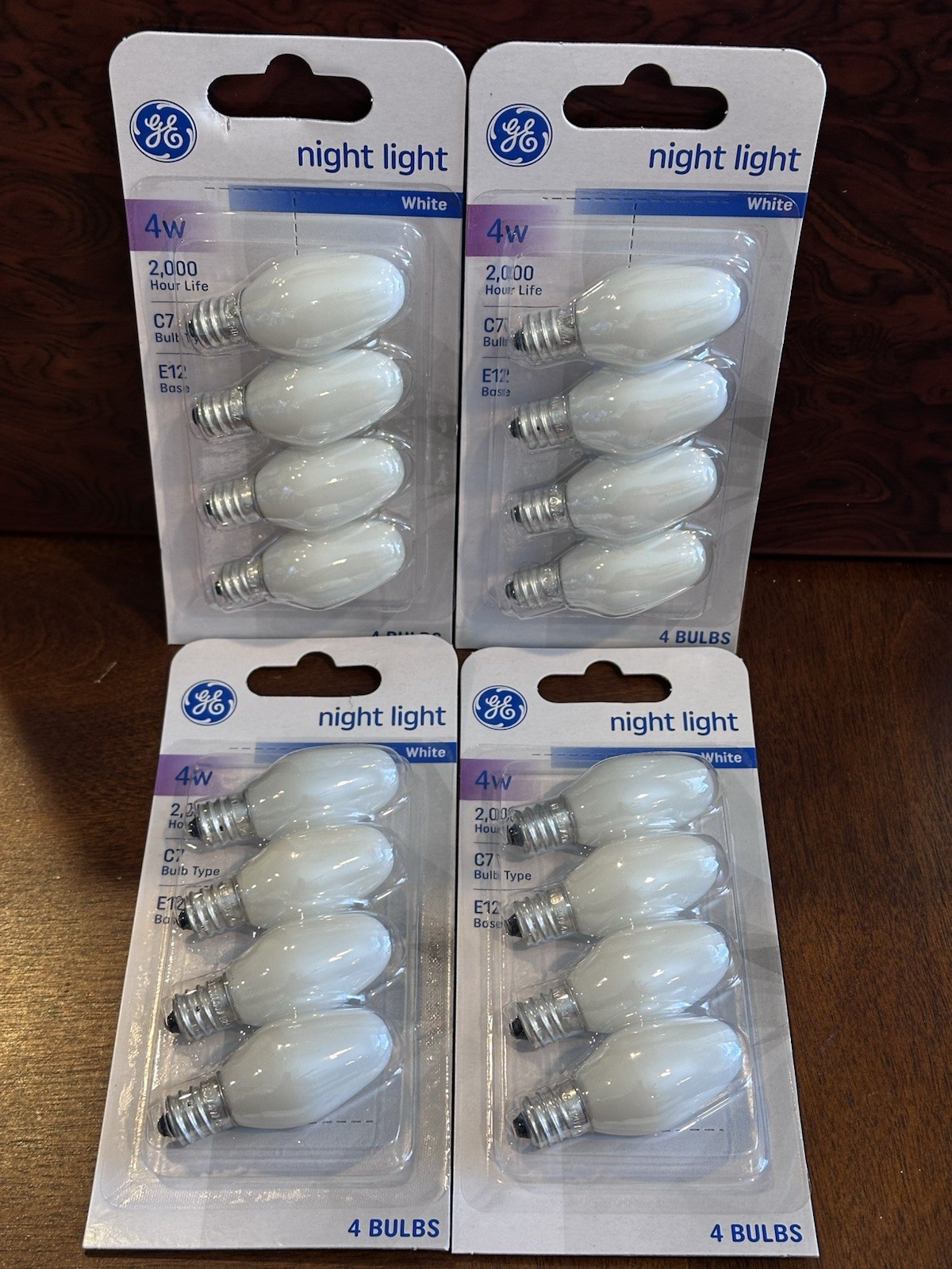 GE - 4 watt - White Night Lights - 4 Packs/16 Bulbs - E12/C7 - Candelabra Base gallery