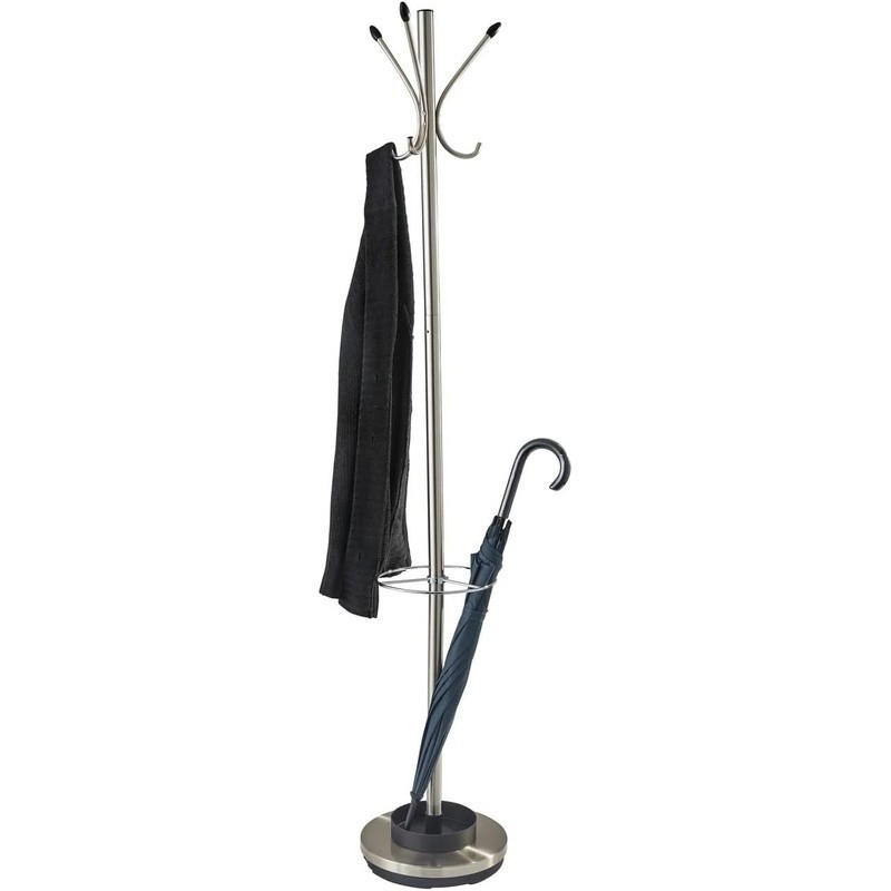 Coat Rack W/ Umbrella Stand 6 Hooks 69in Tall Brushed Steel Storage Solution New gallery