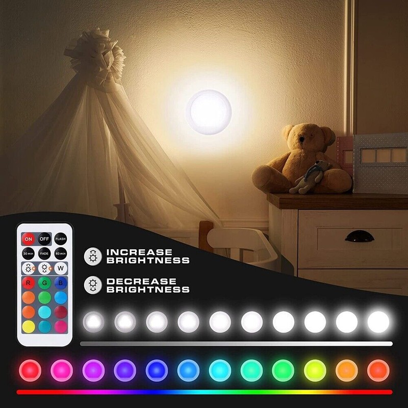 6Pack LED Puck Light Tap Light Push Light Wireless Touch 12 RGB Colors 80 Lumens gallery