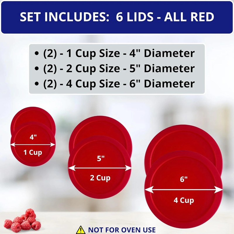 1, 2 & 4 Cup Red Replacement Lids/Covers for Pyrex, Anchor Hocking & KlareWare S gallery