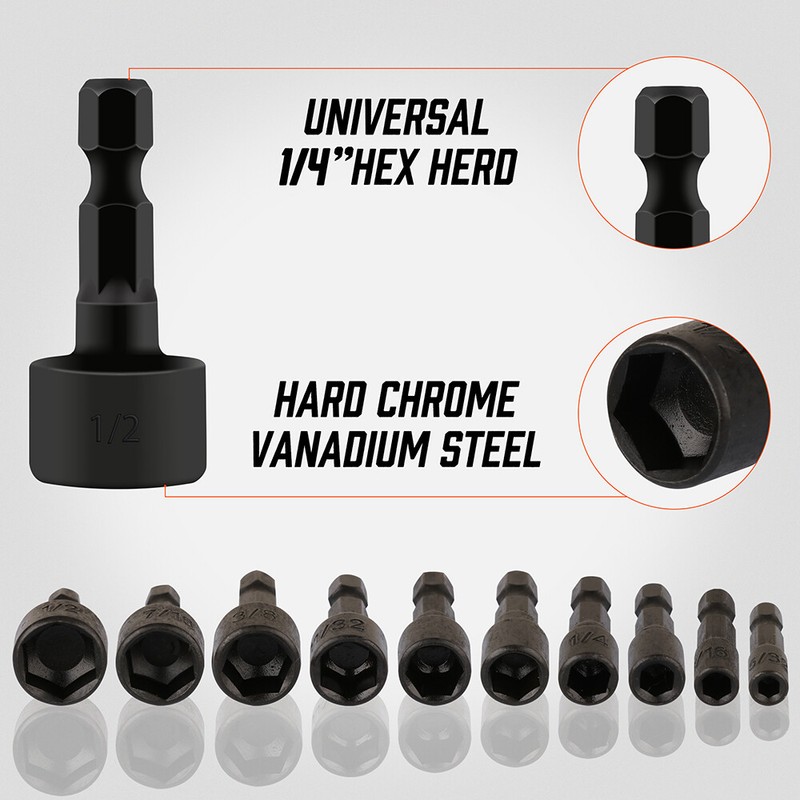 22PCS Power Nut Driver Bit Set Quick Change MM & SAE Impact 1/4" Hex Shank gallery