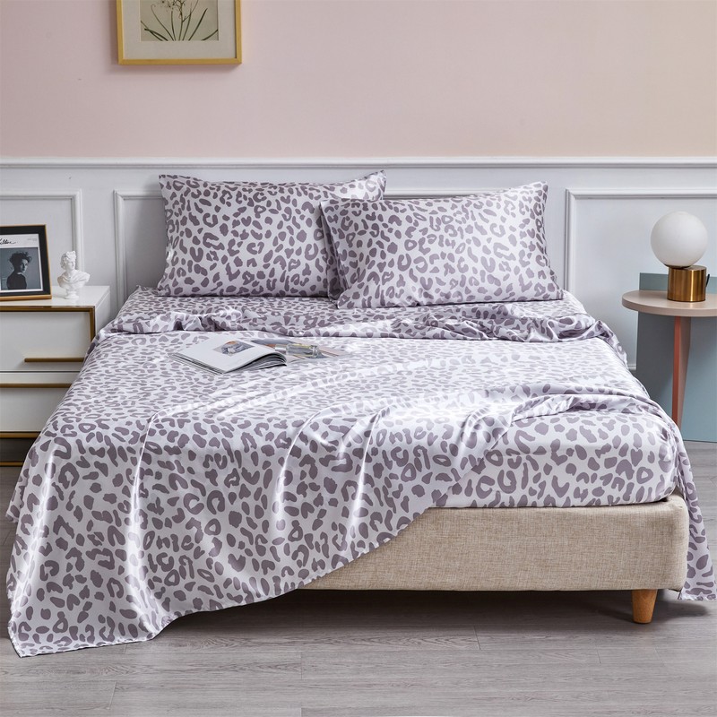 Leopard Pattern Sheet Set Soft Satin Silk Bed Sheet with Fitted Sheet Pillowcase gallery