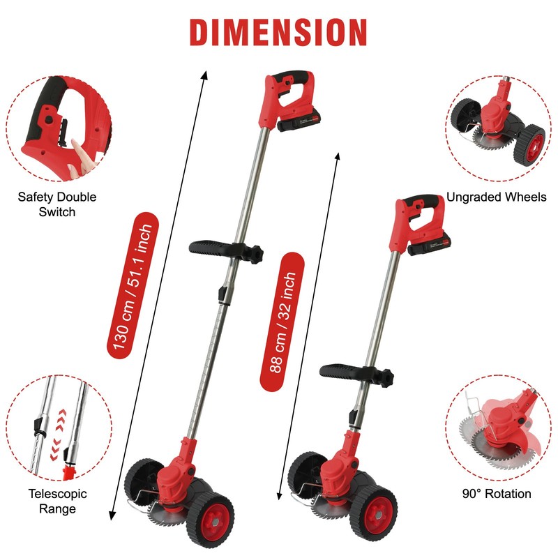 Red Electric Cordless Grass Trimmer Strimmer Garden Edger Cutter w/2 4.0 Battery gallery