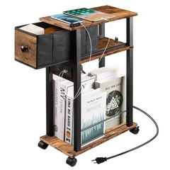 Sofa Side Table Narrow End Table Rustic Brown Black Small Couch Snack Table