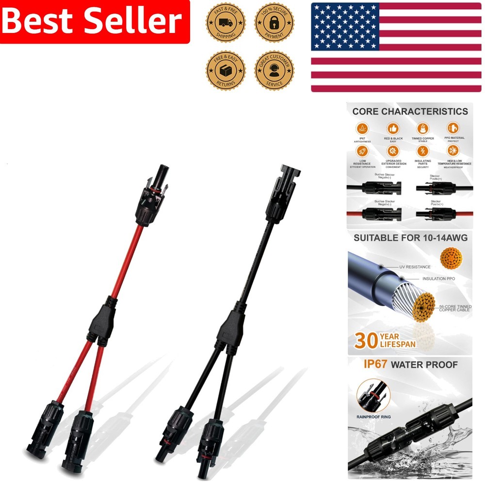 Solar Panel Y Branch Connectors, Upgraded MC4 Adapter Cable, 1 Pair Wire Plug...