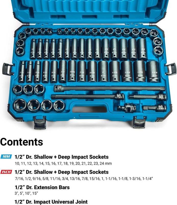 Capri Tools 1/2-Inch Drive Deep Impact Socket Set with Adapters and Extensions. gallery