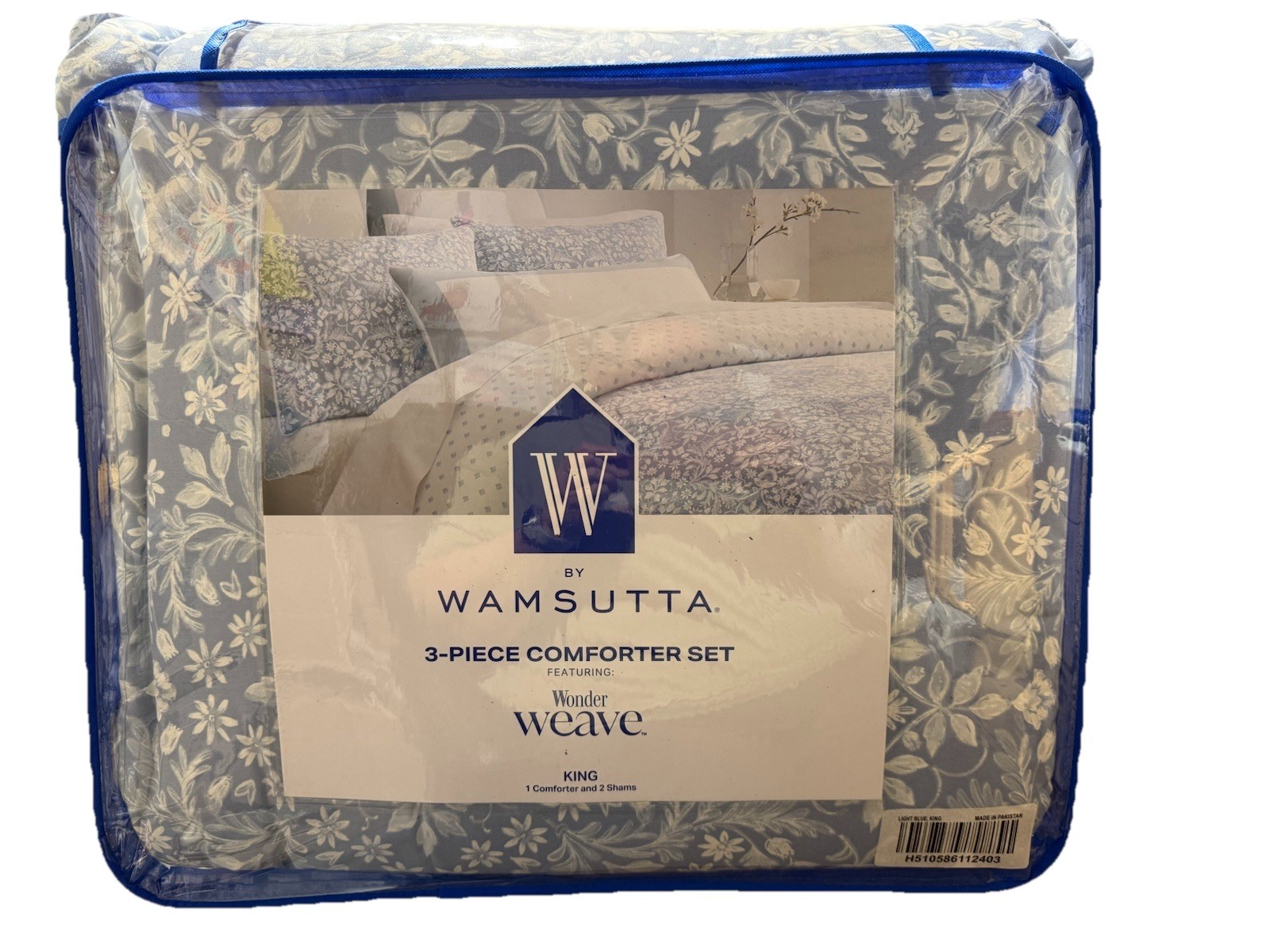 Wamsutta King Comforter Set LIGHT BLUE - Cotton Reversible +2 Shams Bedding Set gallery