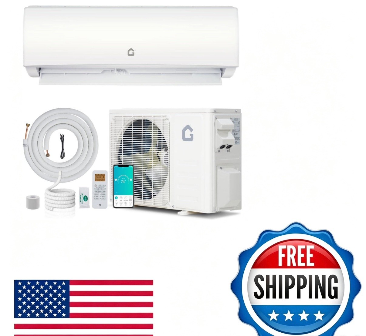 Garvee 18000 BTU Mini Split AC/Heating System, 21 SEER2 208/230V WIFI Enabled En gallery