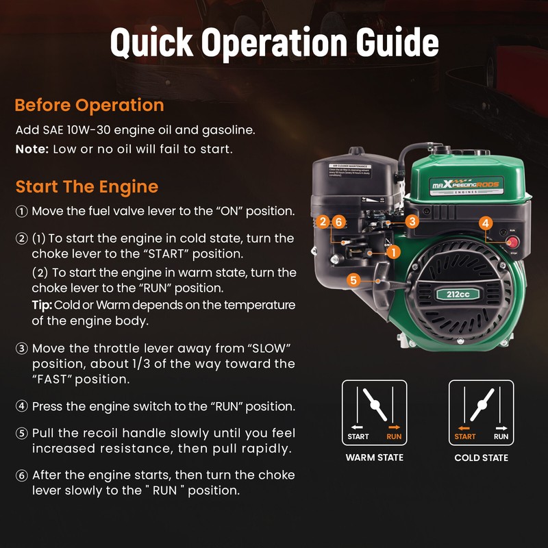 212cc 7HP Engine Motor Gas Pull Start Horizontal OHV For Mini-Bike Log Splitter gallery