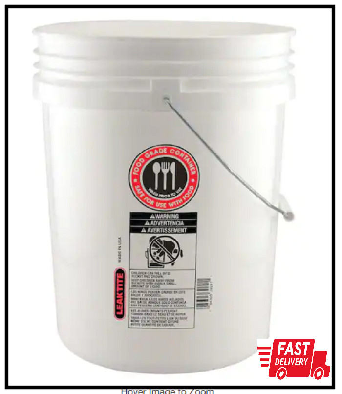 5 gal Multipurpose Food Safe Bucket White Carry Handle FDA approved without Lids gallery