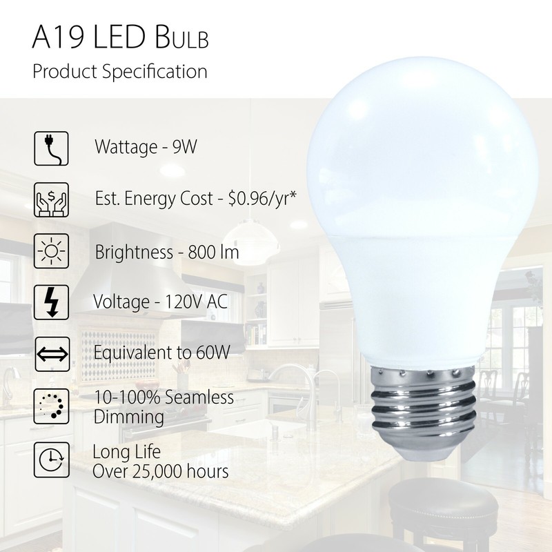 4-96 Pack A19 9W Dimmable LED Bulbs 800 lms UL & Energy Star [3000-6000K] gallery