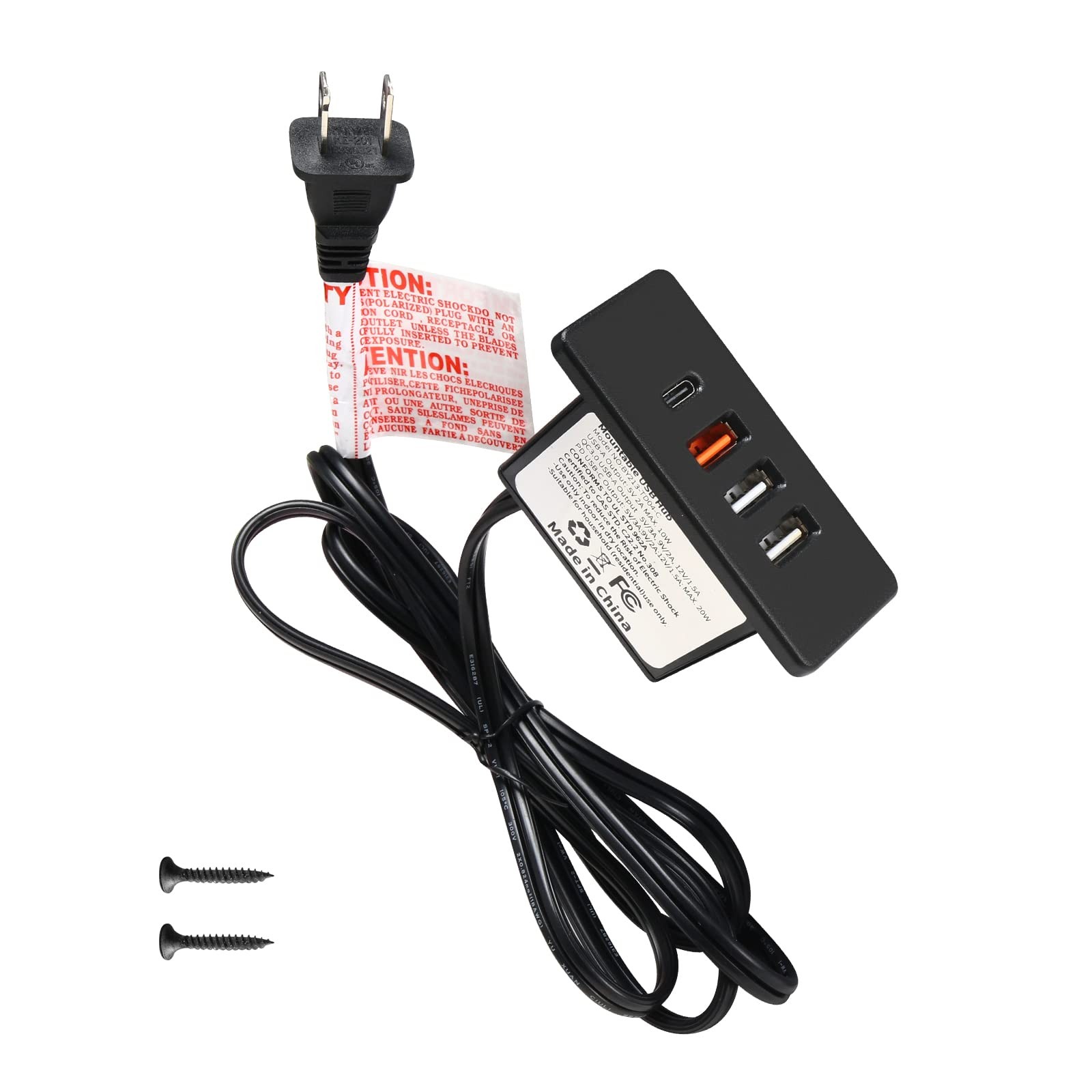 Powered USB C Hub Socket Recessed C Power Strip Outlet with Fast Black gallery