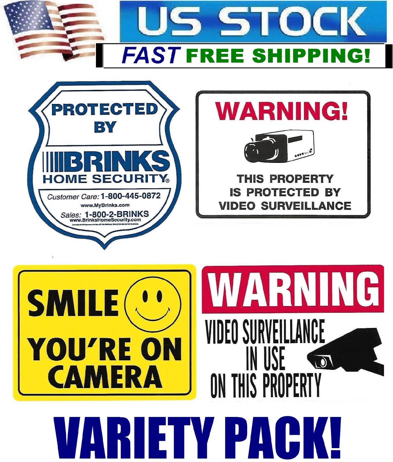Lot Of 4 Camera Window Warning Sticker Signs For Home Waterproof Surveillance gallery