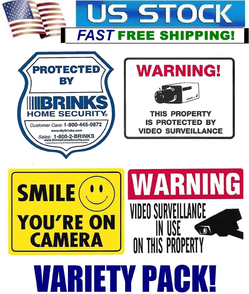 SECURITY WARNING STICKERS VARIETY PACK - LOT OF 4 BRINKS+SMILE CAMERA