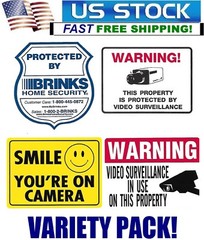 SECURITY WARNING STICKERS VARIETY PACK – LOT OF 4 BRINKS+SMILE CAMERA