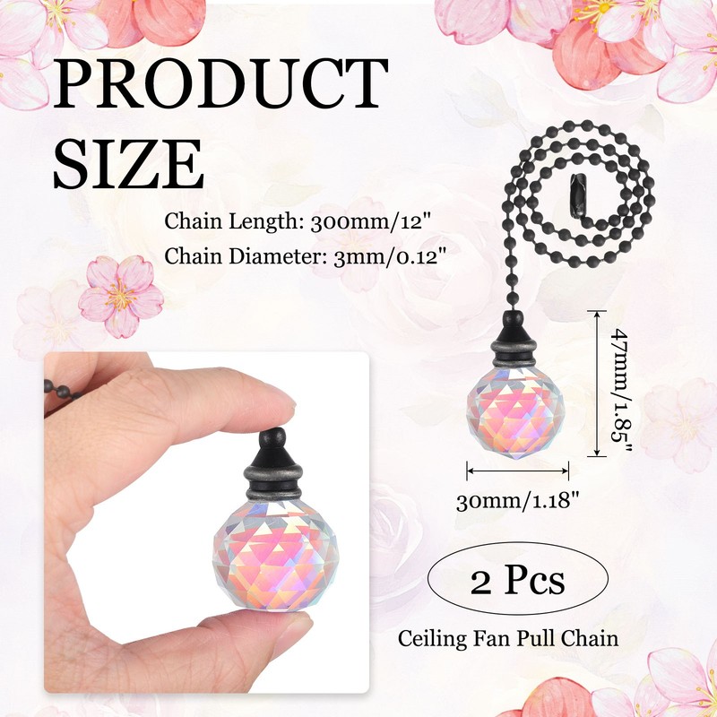 2Pack Ceiling Fan Pull Chain 12" Crystal Pendant Pull Chain Extension Colorful gallery