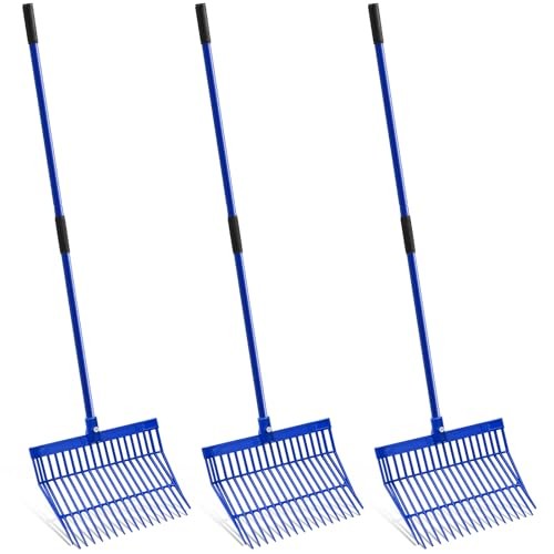 3 Sets Manure Fork with Long Handle - ABS Plastic Head & Metal Blue Grip gallery