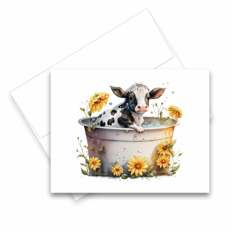 12 Assorted All Occasion Note Cards Blank Greeting Cards - COW BATH ( 2 of Each) gallery