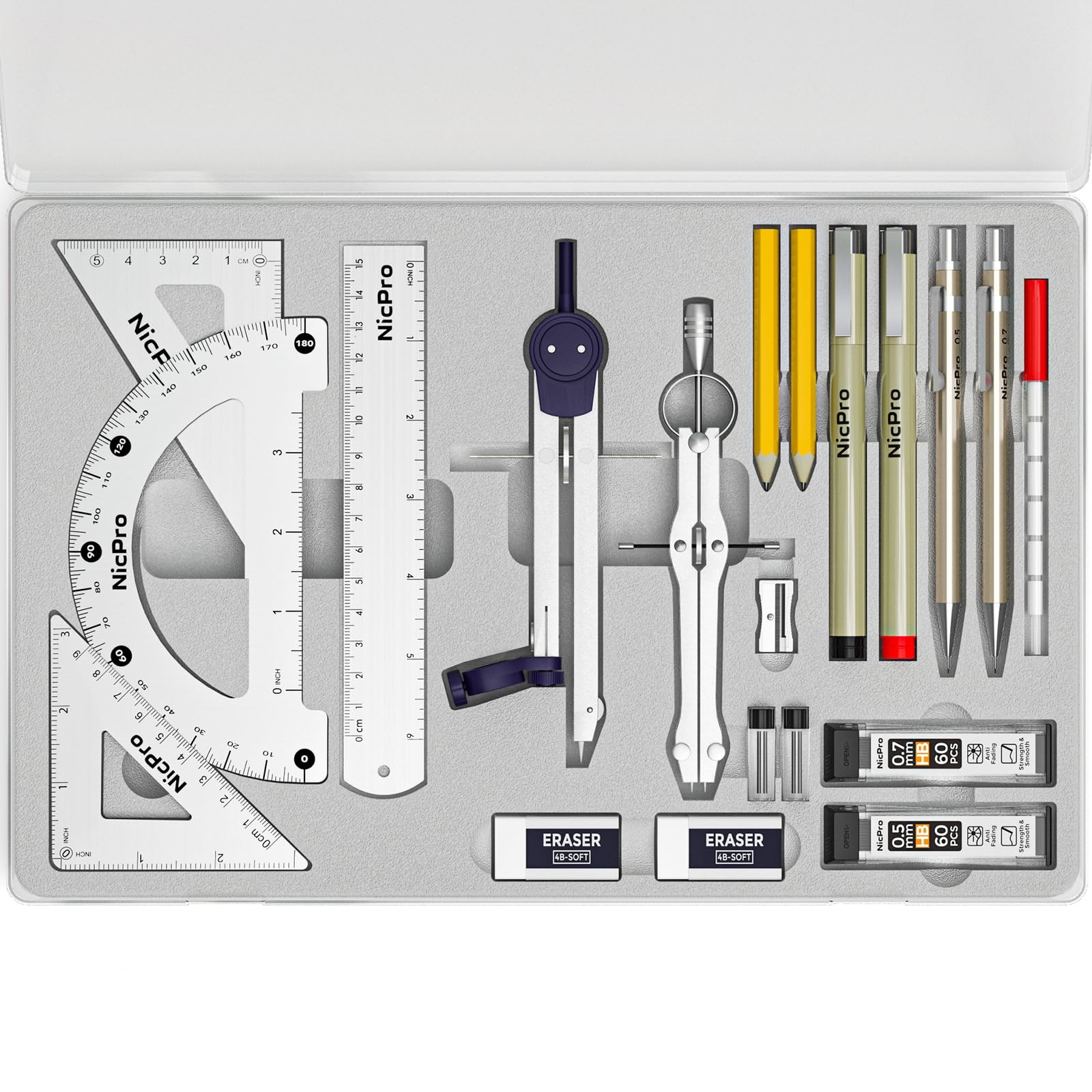 20PCS Professional Geometry Set with Case, Drafting Tools with Protractor and... gallery