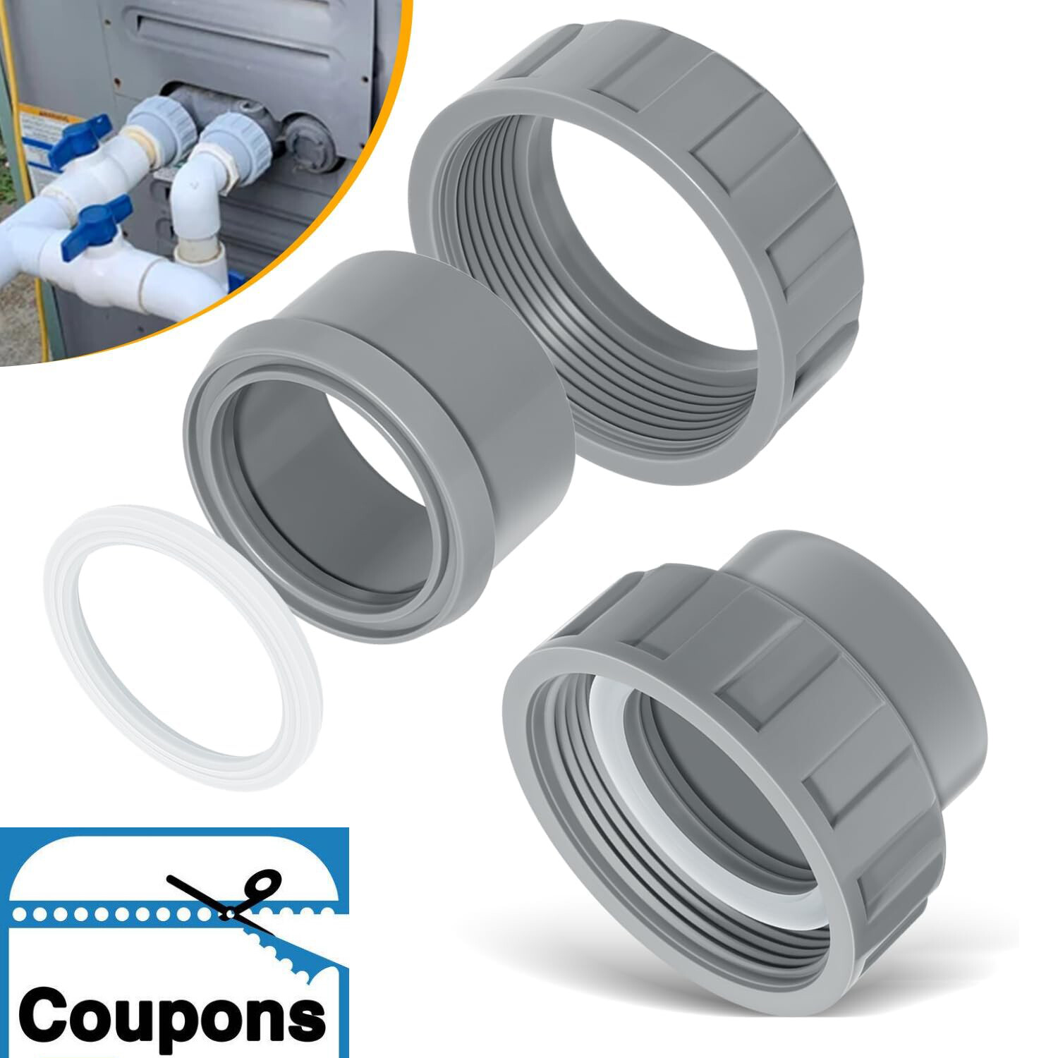for Raypak 006723F 2" CPVC PVC Connector Union Heater Flange Nut Kit Set of 2 gallery