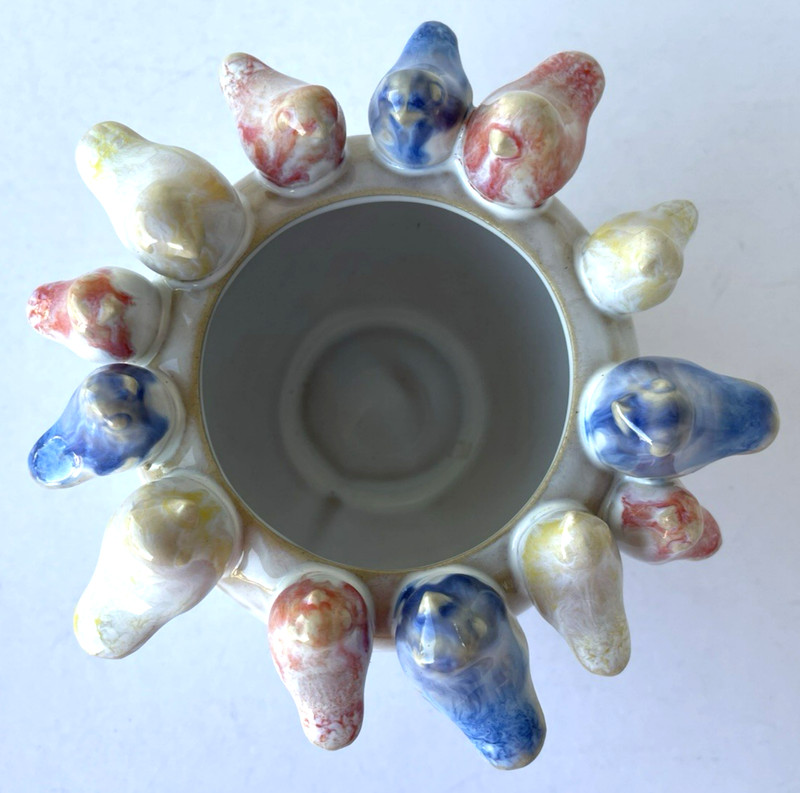 Creative Co-op Stoneware Planter with Colorful Birds on Rim reactive Glazed CUTE gallery