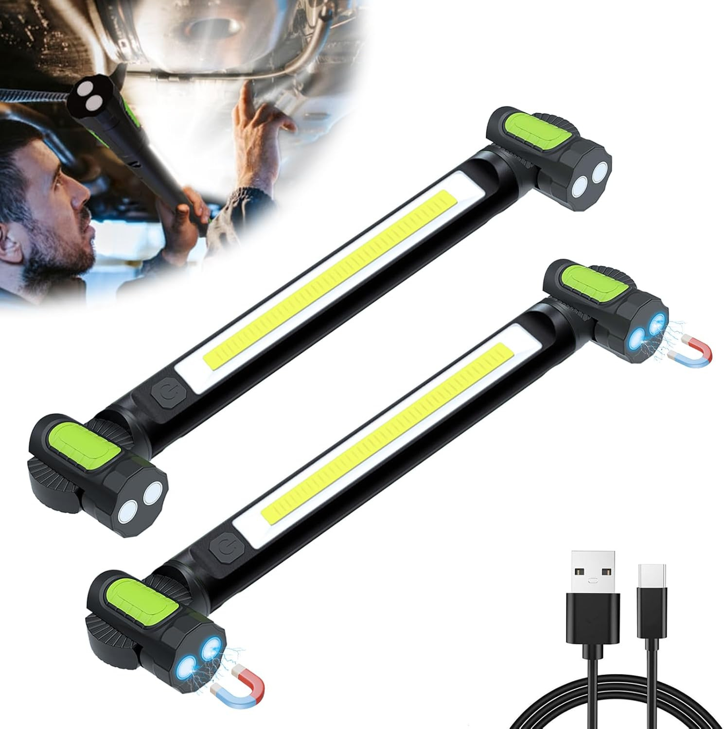 2 Pcs Work Light for Mechanic,Magnetic Light Bar,5400Mah Rechargeable,3200Lm LED gallery