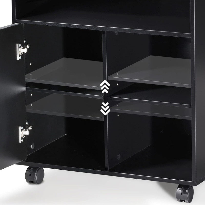 Printer Stand with Storage Adjustable Shelves, Wood Mobile Cart with Door, Rolli gallery