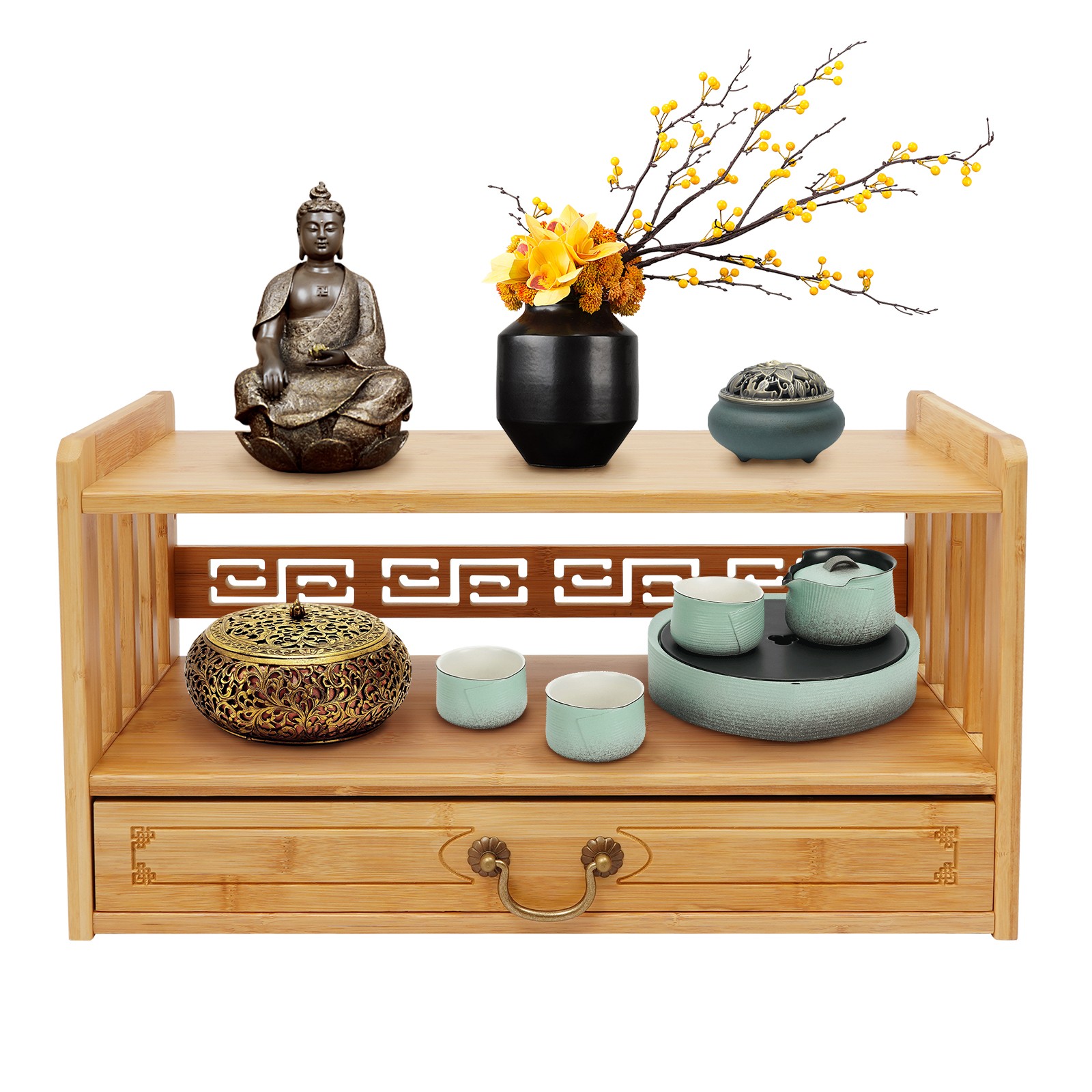 Altar Table with Drawer,Puja Table for Home,Perfect Used for Meditation, Prayers gallery