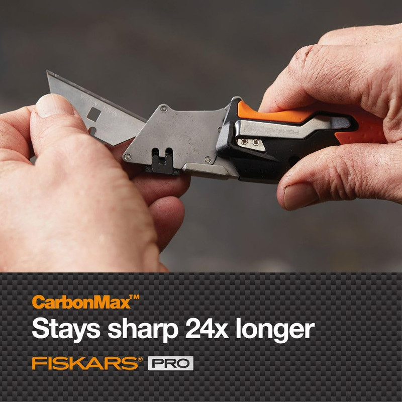 Fiskars Pro Retractable Folding Utility Knife, Box Cutter with Long-Lasting Carb gallery