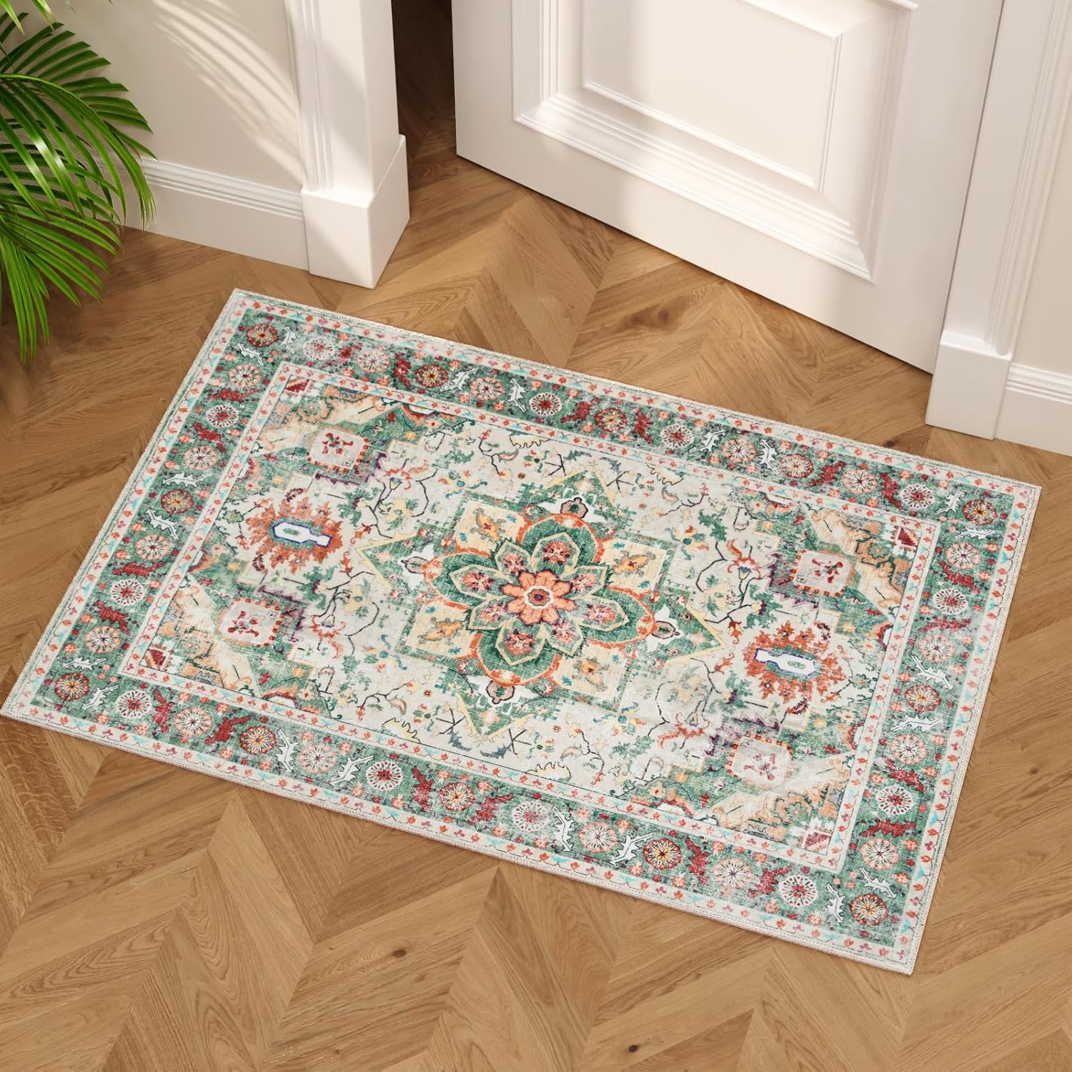 Vintage Rugs for Entryway, 2X4 Washable Low Pile Rug, Small Front Door Non-Slip gallery