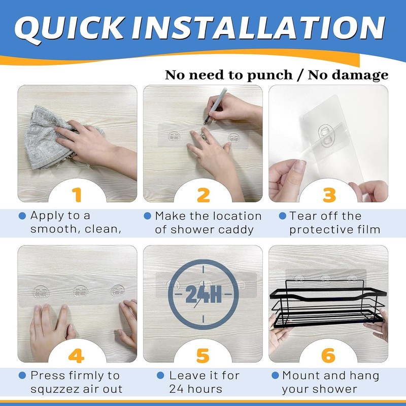 Rustproof Shower Shelf Rack Adhesive Shower Shelves & 4 Hooks Organizer 2 Pcs gallery