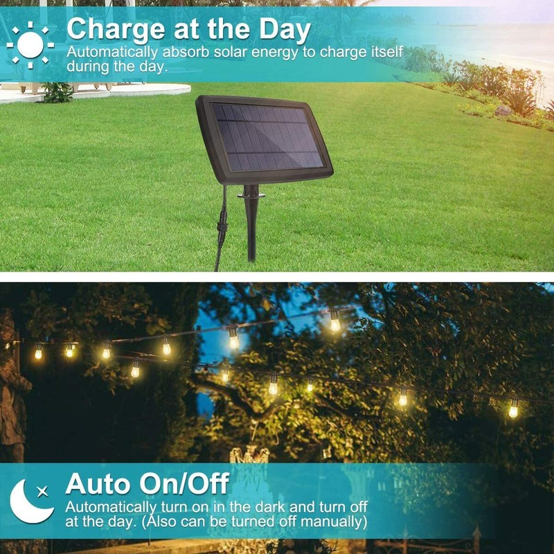 48FT Outdoor Solar LED String Light Weatherproof for Patio Lawn Garden Party gallery