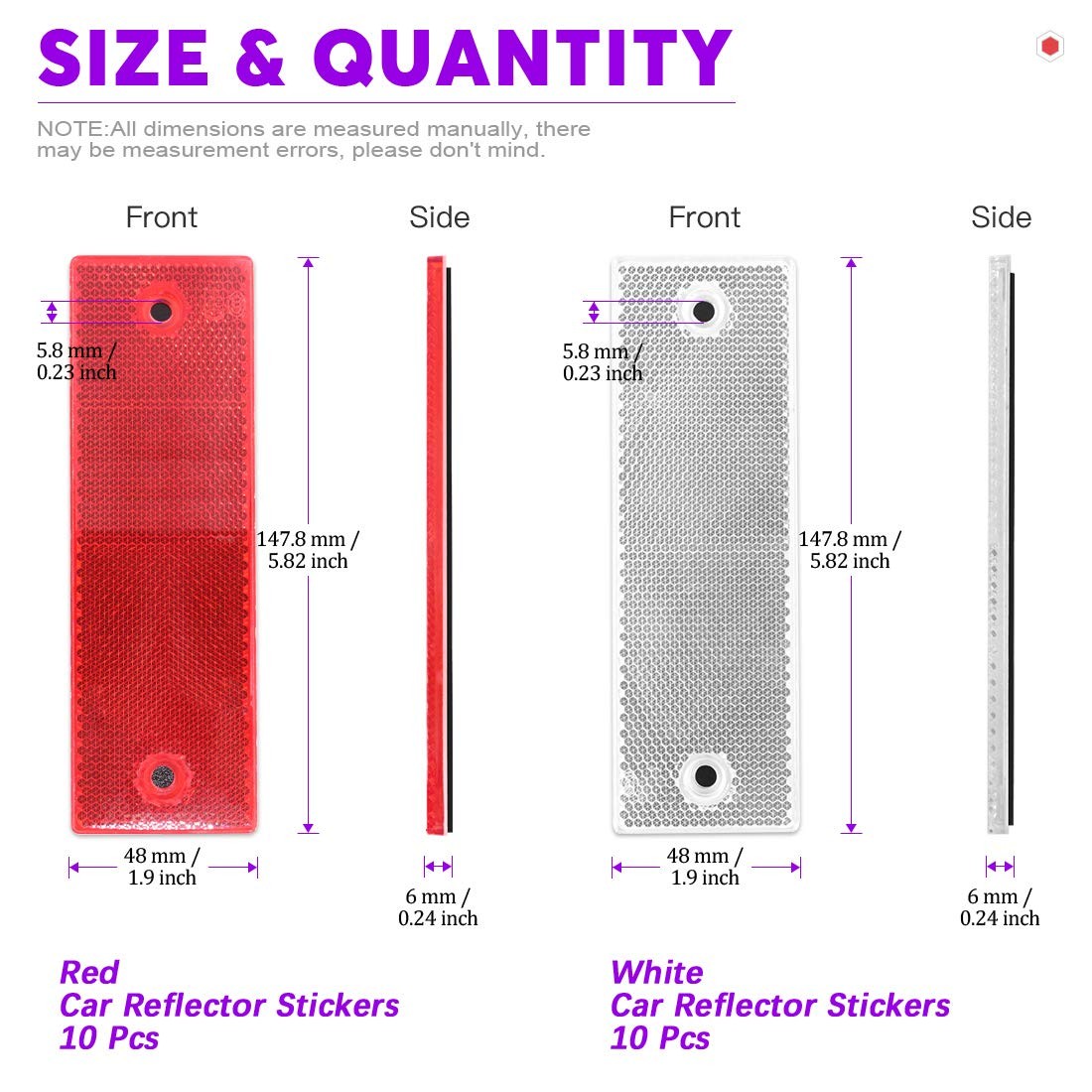 Swpeet 20Pcs Universal Red + White Plastic Rectangular Stick-on + gallery
