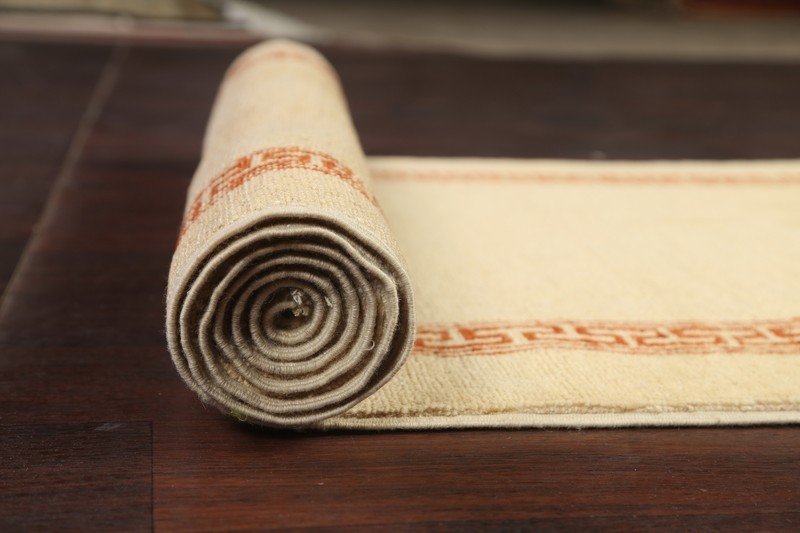 IVORY/ RUST Bordered Gabbeh Kashkoli Handmade Oriental Runner Rug 2' 8" x 9' 1" gallery