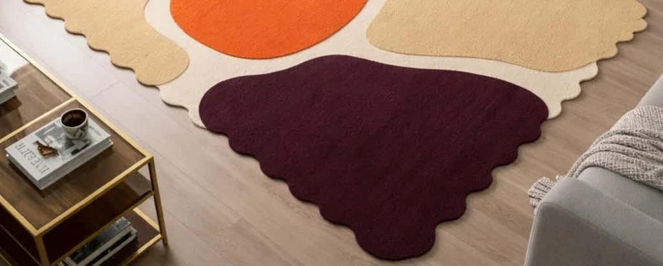 Abstract Handmade Area Rug, Modern Wavy Shape Carpet, Multicolor Designer Rug gallery