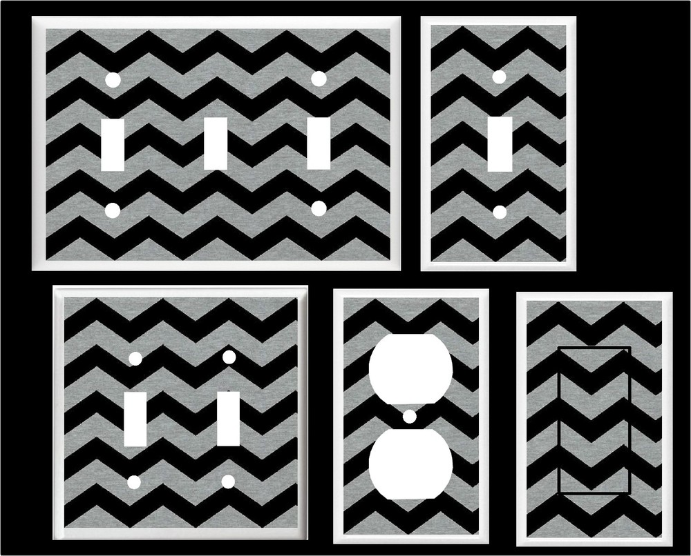 Black and Gray Chevron Zig Zag ~ Light Switch Cover Plate Home Decor
