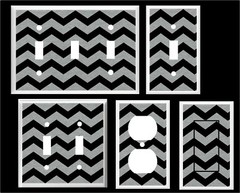 Black and Gray Chevron Zig Zag ~ Light Switch Cover Plate Home Decor