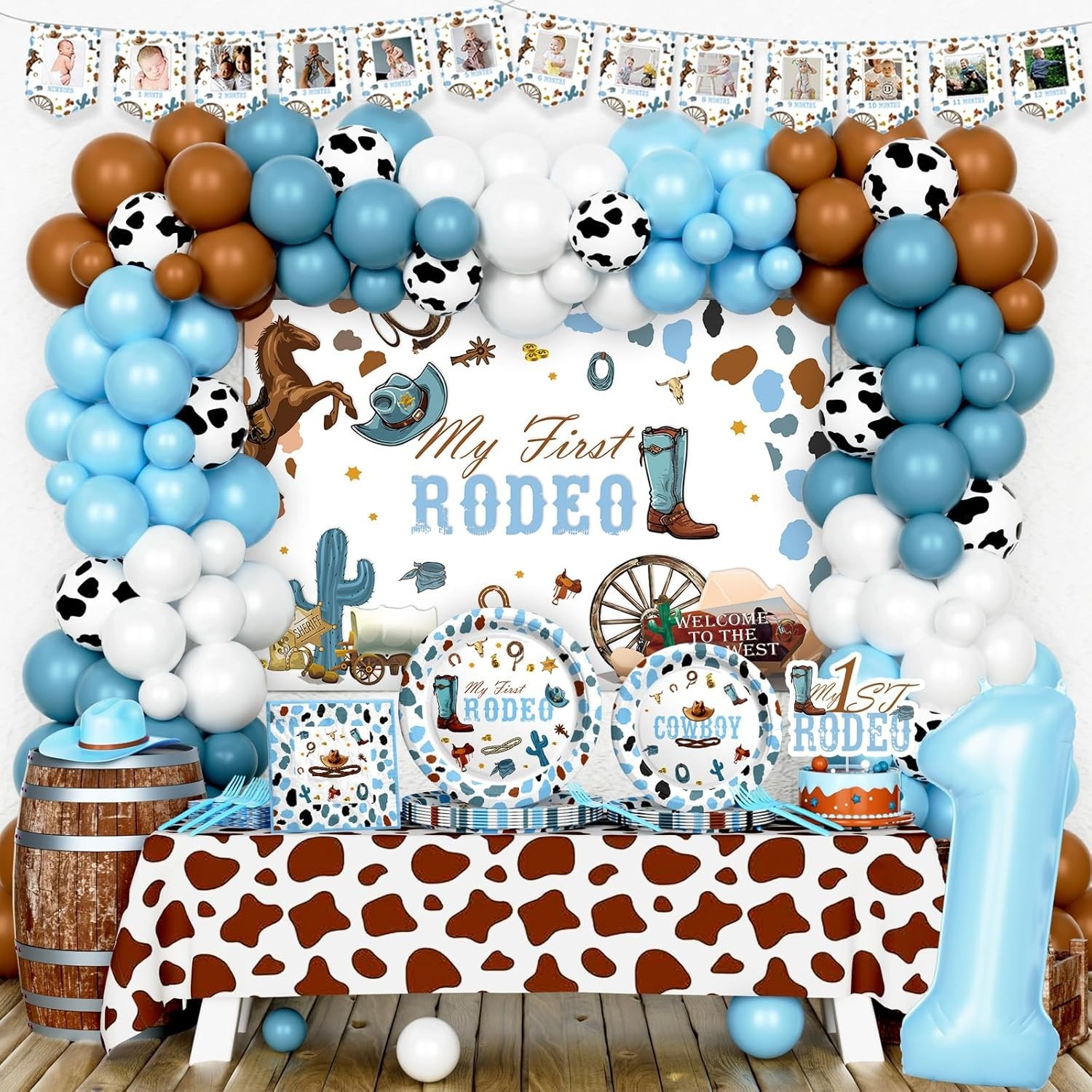 My First Rodeo Decorations Boy, Cowboy Themed 1st Birthday Party Balloon Banner gallery
