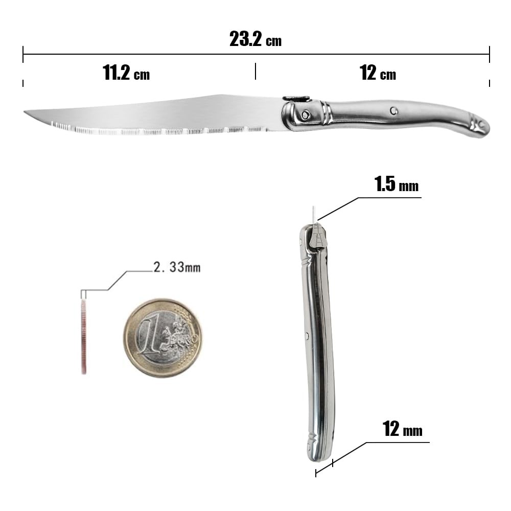 Laguiole Style Steak Knives Set 6 Serrated Stainless Steel Sliver-6 French gallery