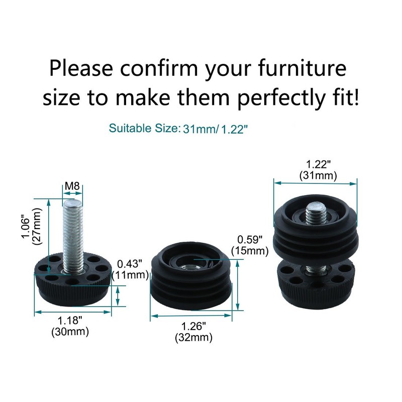 Leveling Feet 1.22"/31mm OD Round Insert Furniture Glide Adjuster 8 Sets gallery